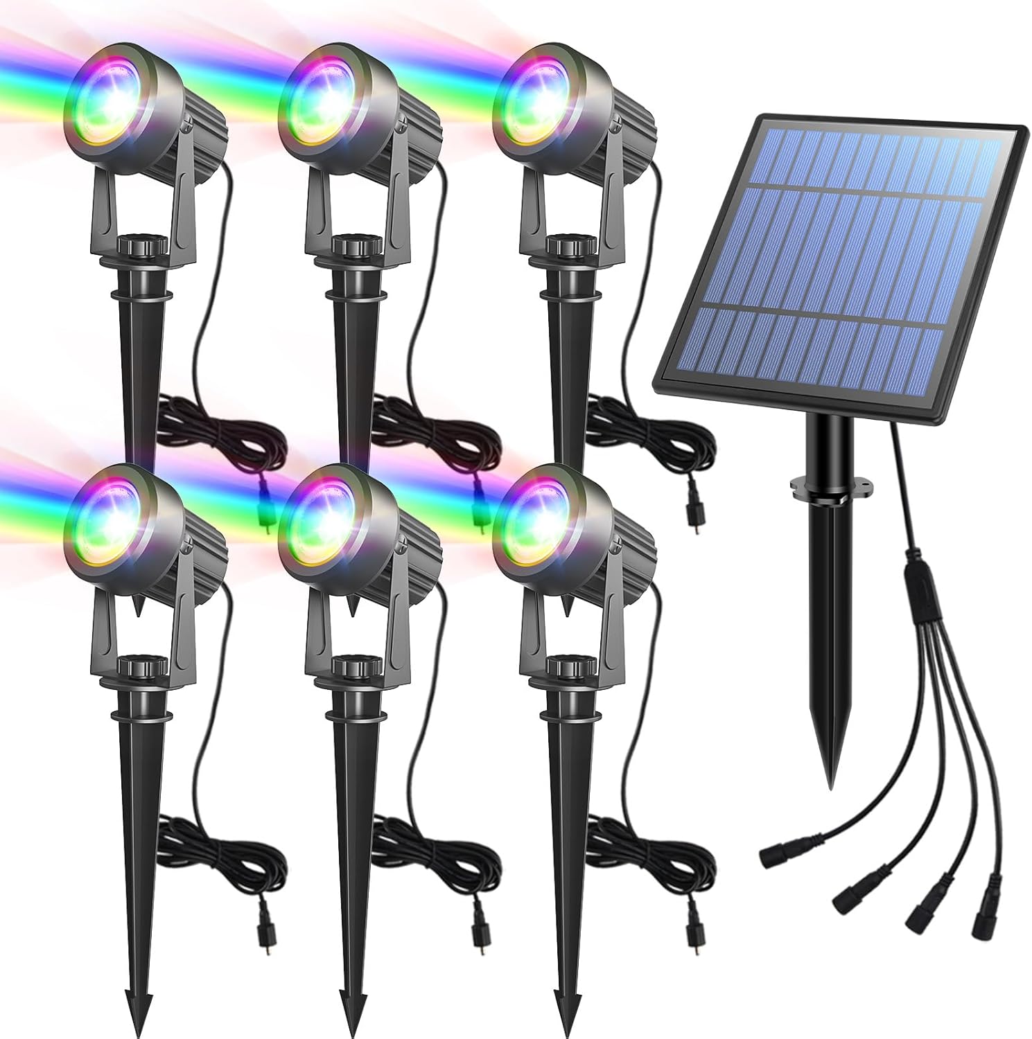 APONUO Solar Spot Lights - 6-in-1 Outdoor Landscape Lighting