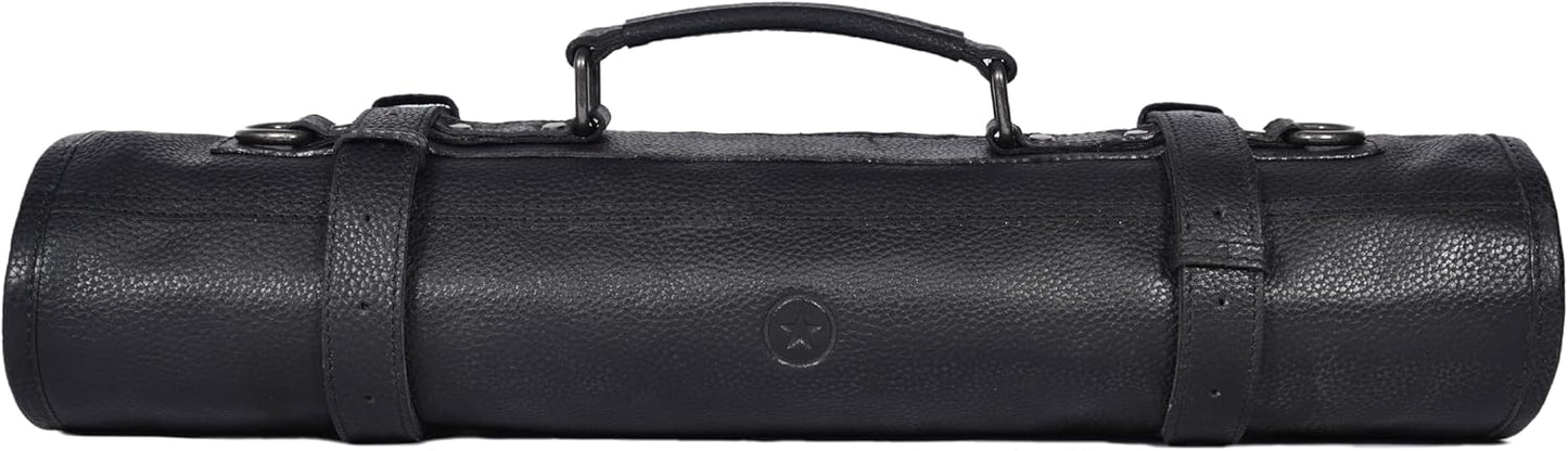 Leather Knife Roll Storage Bag with 10 Pockets for Chefs