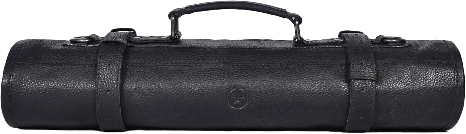 Leather Knife Roll Storage Bag with 10 Pockets for Chefs