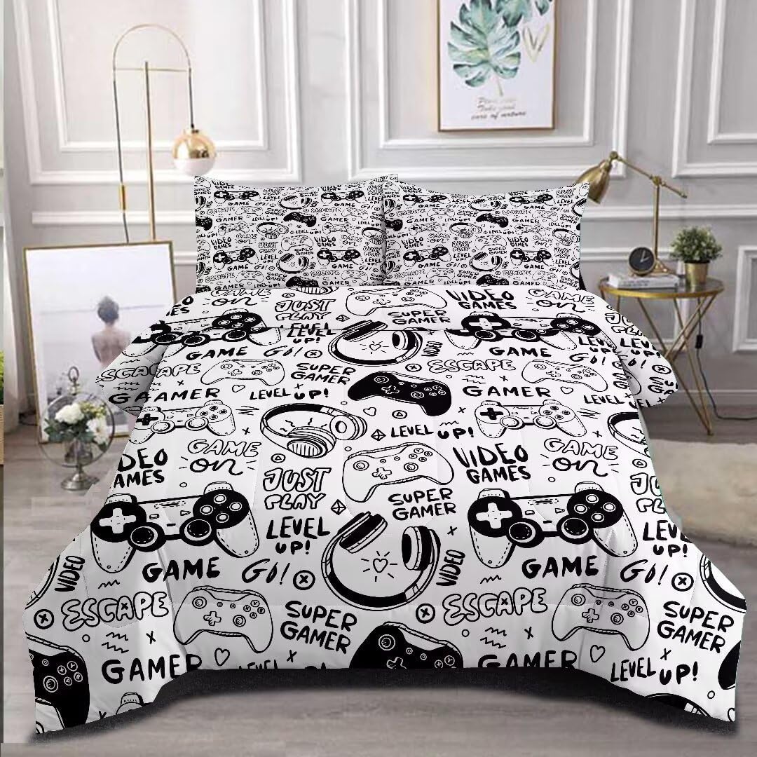 Gaming Comforter Set for Boys Teens, Soft Video Game Bedding