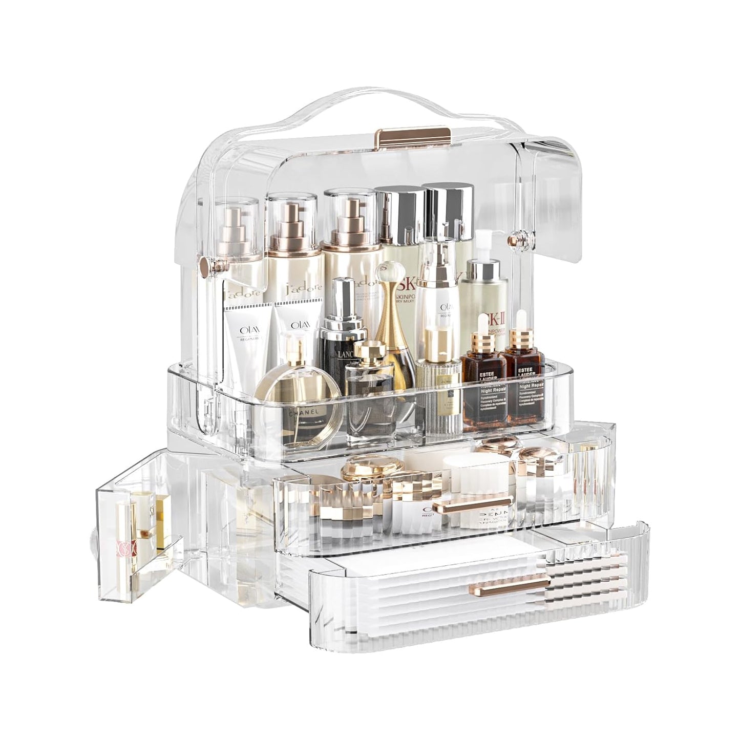 LINFIDITE Large Makeup Organizer Box with Transparent Lid