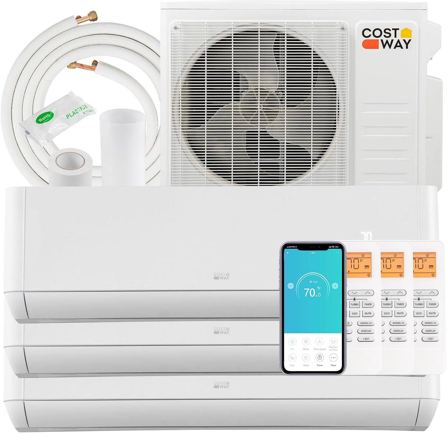 COSTWAY Tri Zone Mini Split AC/Heating System - Efficient Climate Control