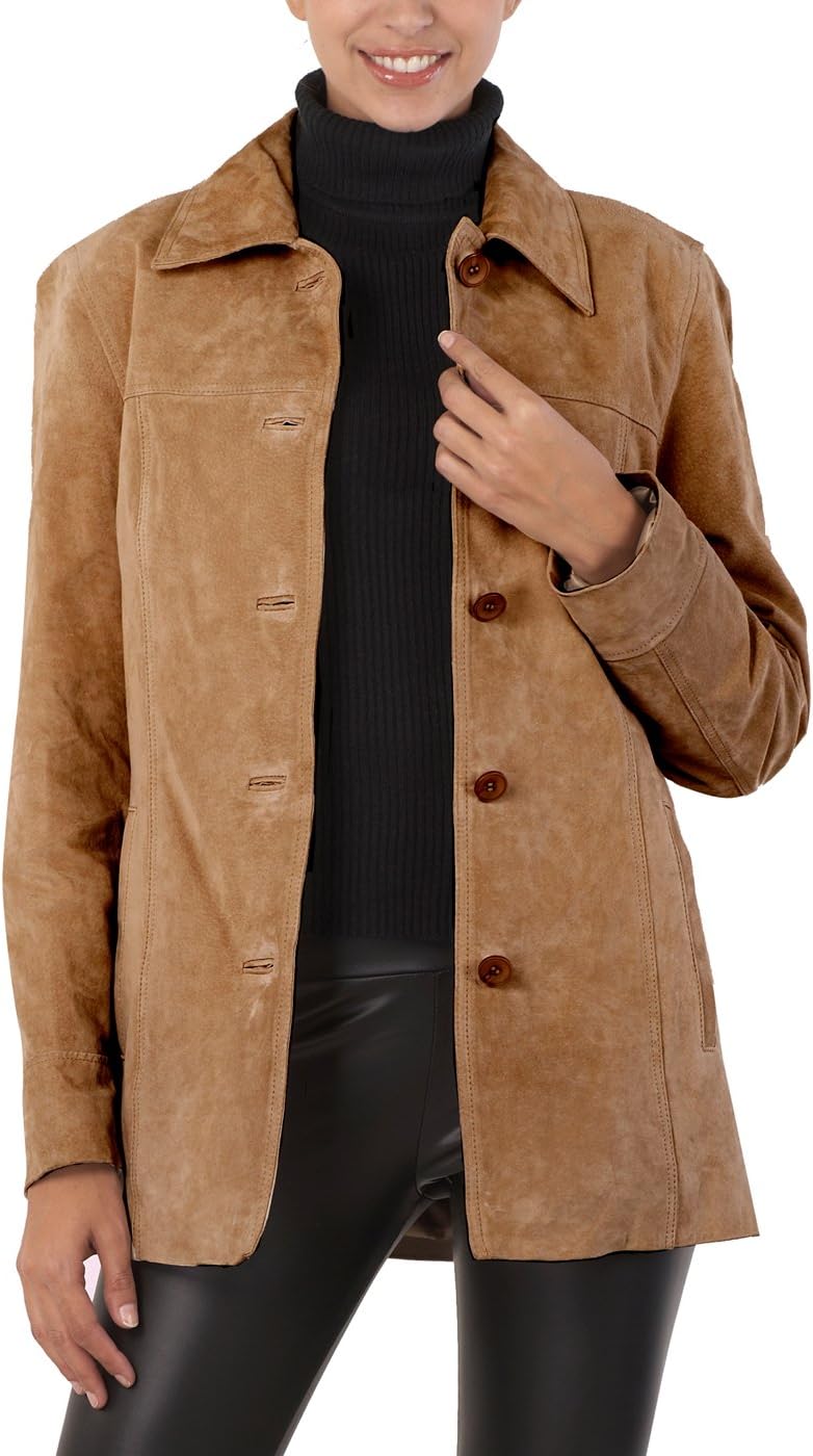BGSD Women Anna Suede Leather Car Coat for Effortless Style