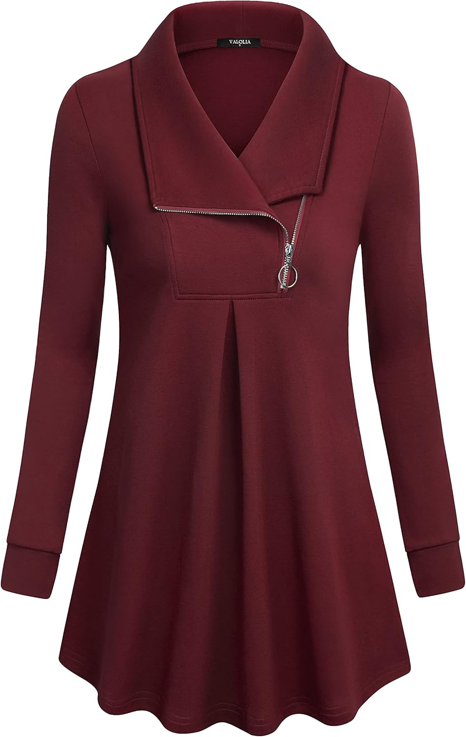 VALOLIA Women's Casual Swing Sweatshirt with Zipper Lapel