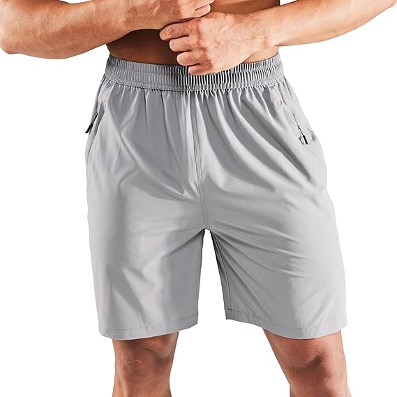 MIER Men's Quick Dry Running Shorts with Zipper Pocket for Fitness