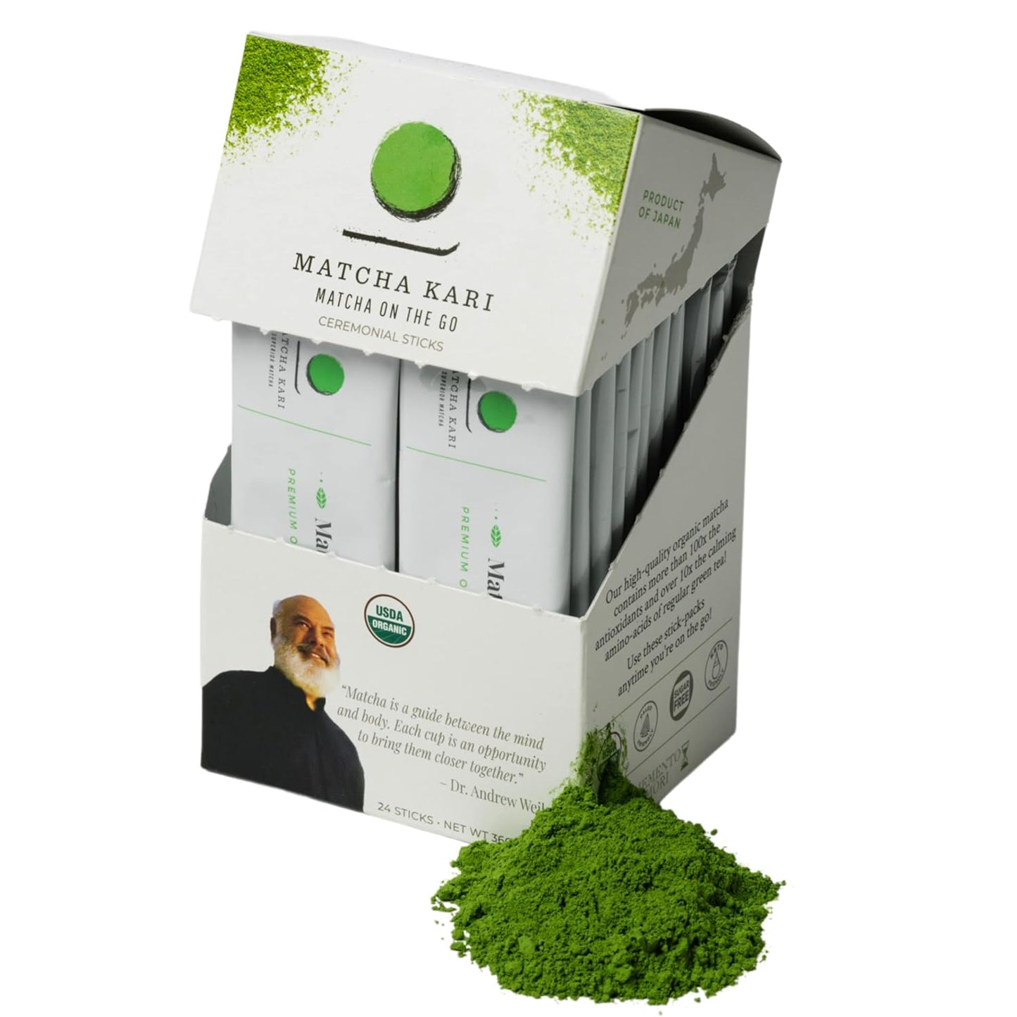 Matcha Green Tea Powder Single Serving Sticks for Travel