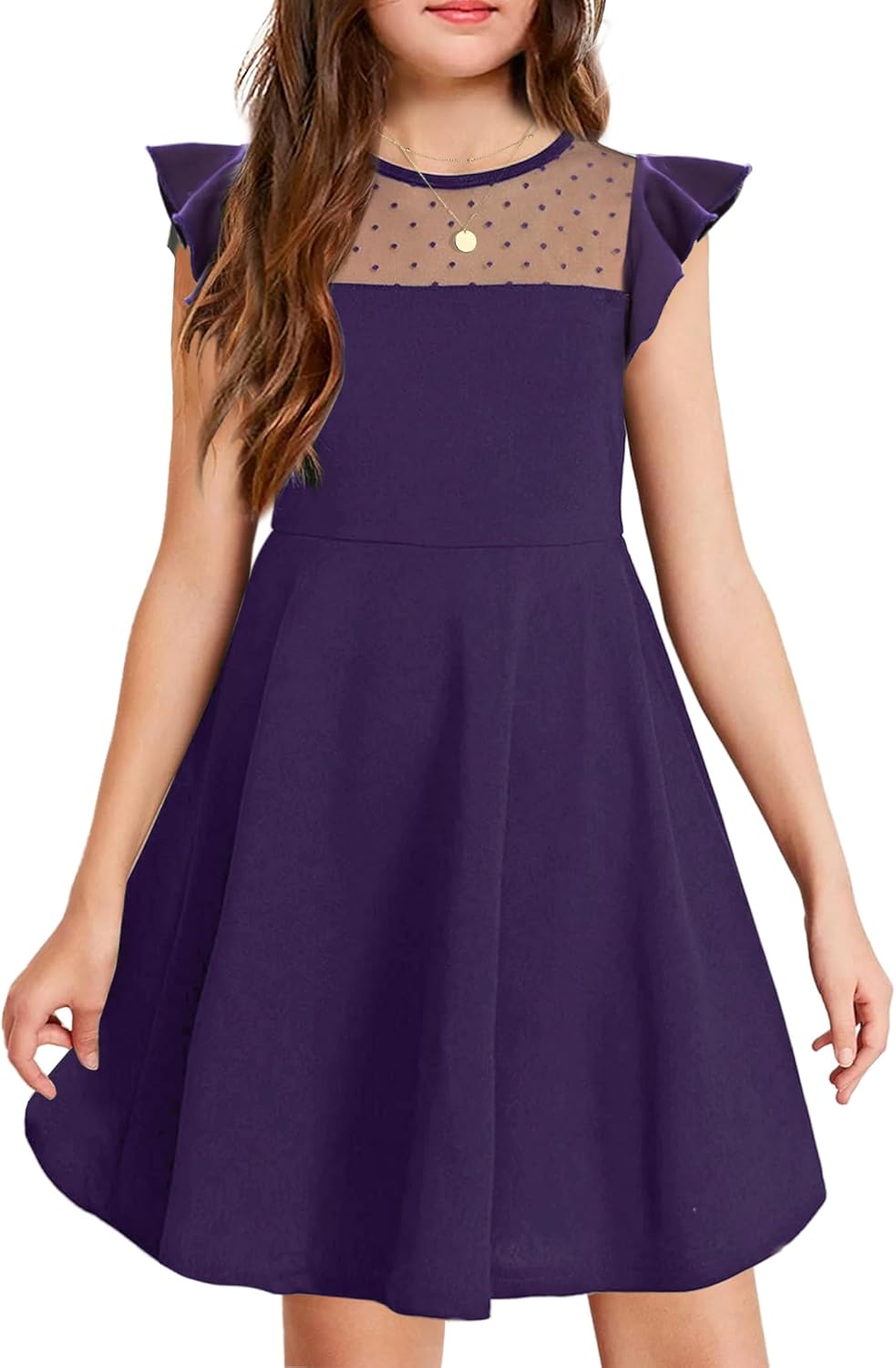 Arshiner Girls Dress Summer Ruffle Sleeve Mesh A Line Casual