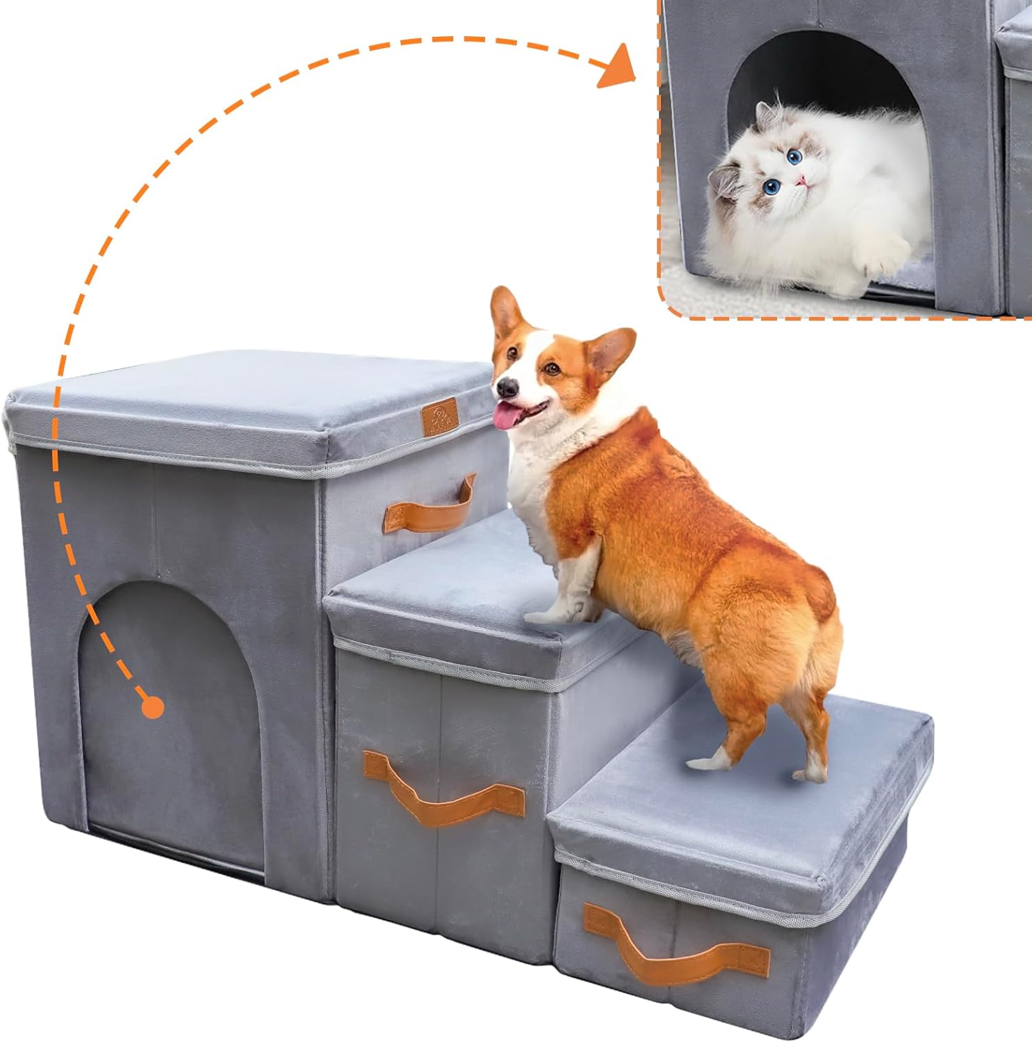 24 H Dog Stairs for High Beds - Foldable Pet Steps for Dogs