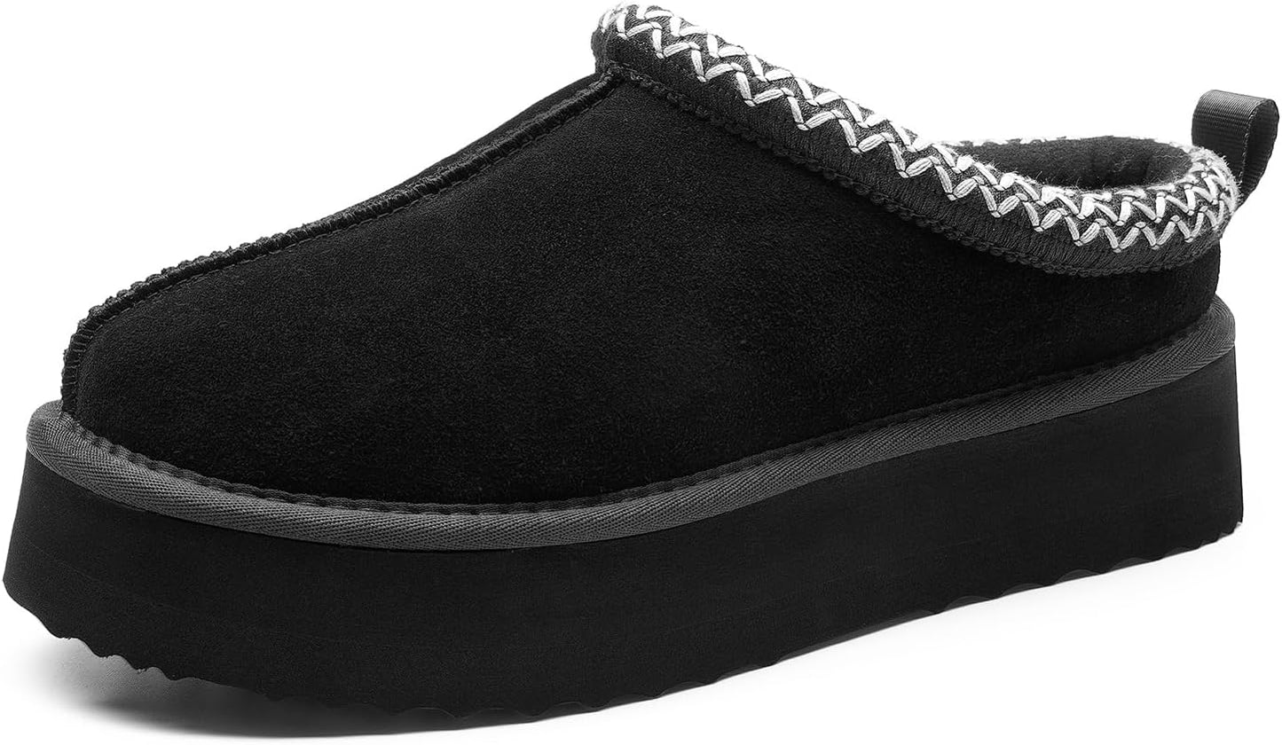 DREAM PAIRS Women's Genuine Suede Platform Slip-on Slippers