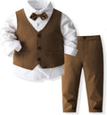 Boys 3Pcs Cotton Long Sleeve Bowtie Shirt Vest Pants Set - Casual Suit