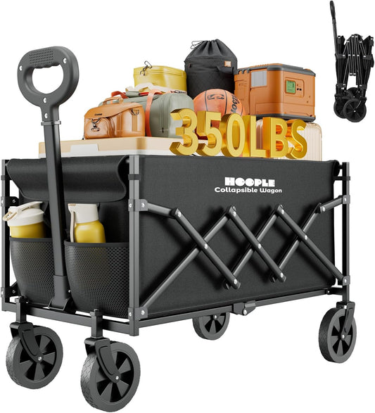 HOOPLE Collapsible Wagon - Upgrade Wheels for Easy Hauling