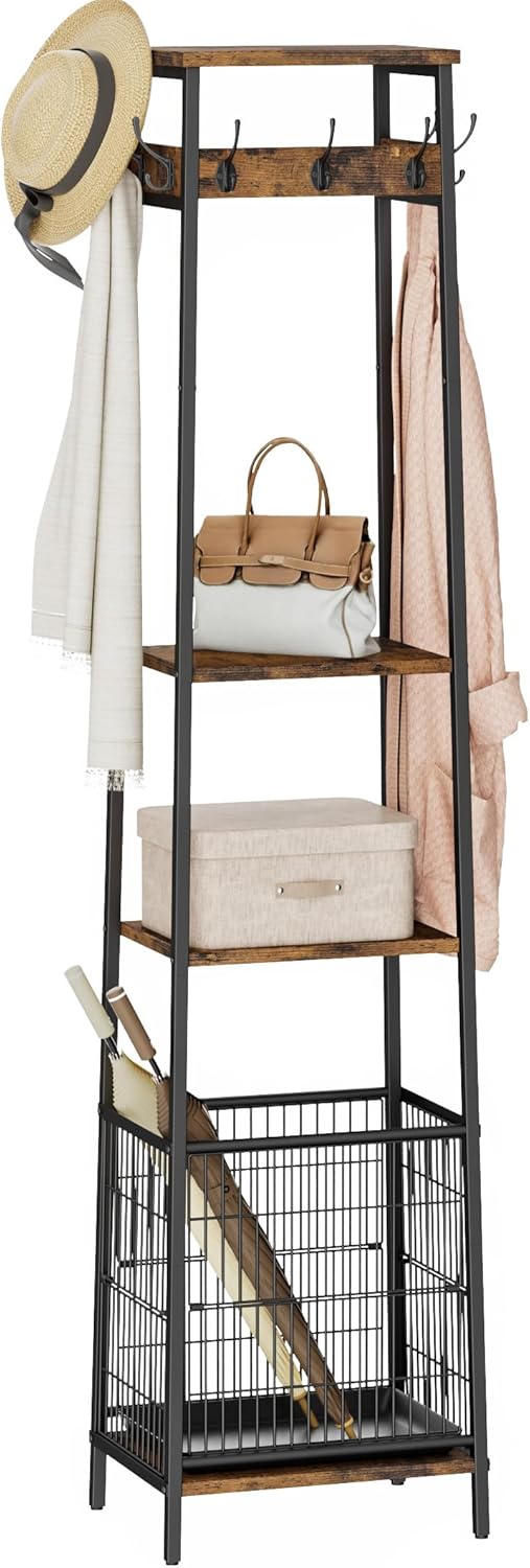 Freestanding Coat Rack with Umbrella Holder and 7 Hooks