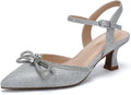 Wide Width Kitten Heels Rhinestone Bow Pumps - Comfortable Dress Shoes