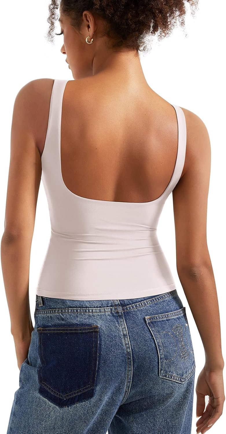 Padded Open Back Boat Neck Tank Tops for Women - Trendy Style