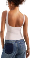 Women Padded Open Back Boat Neck Tank Top - Double Lined Comfort