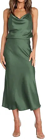 WICIWI Women's Satin Slip Dress for Wedding and Cocktail Events