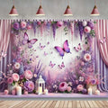 Purple Butterfly Floral Photography Background 9x6ft - Glitter Gold