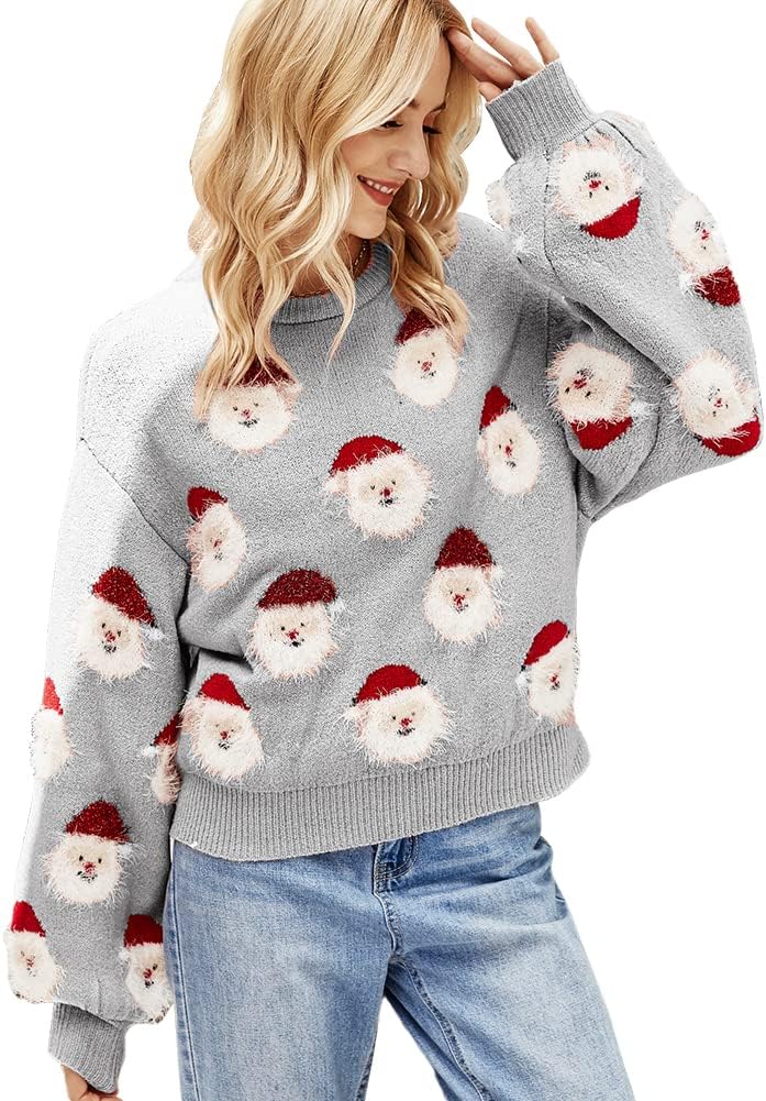 Womens Casual Leopard Print Knitted Pullover Sweater for Winter
