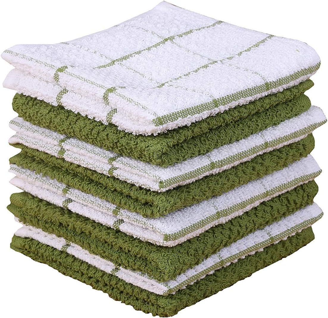 Premium Absorbent Kitchen Dish Cloths x8 - Super Soft Terry Cotton (12x12)