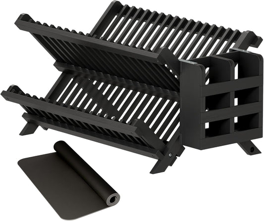 Greenual Black Bamboo Dish Drying Rack: Stylish & Functional