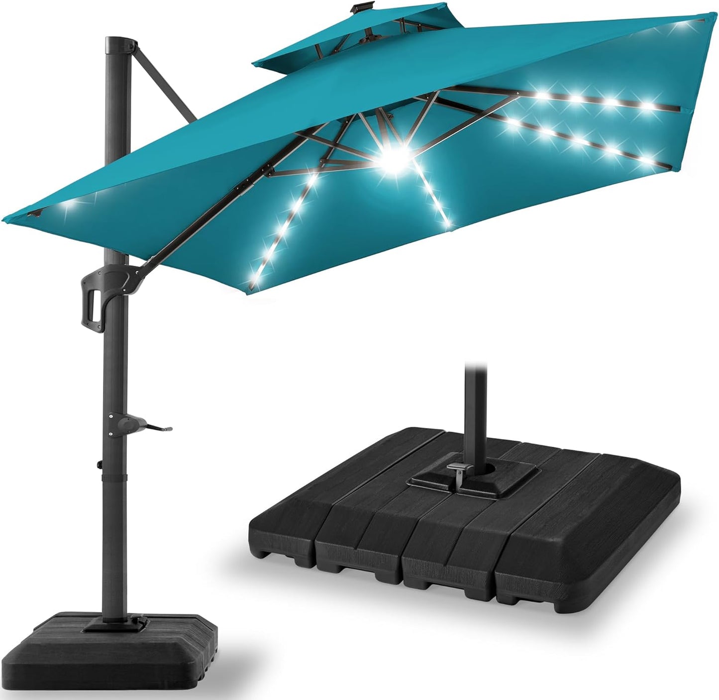 10x10ft Cantilever Patio Umbrella with Solar LED Lights for Shade