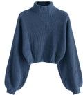 ZAFUL Women's Cropped Turtleneck Sweater with Lantern Sleeves - Cozy