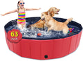 Foldable Dog Pool 63 in x 12 in Red - Large Collapsible Pet Pool