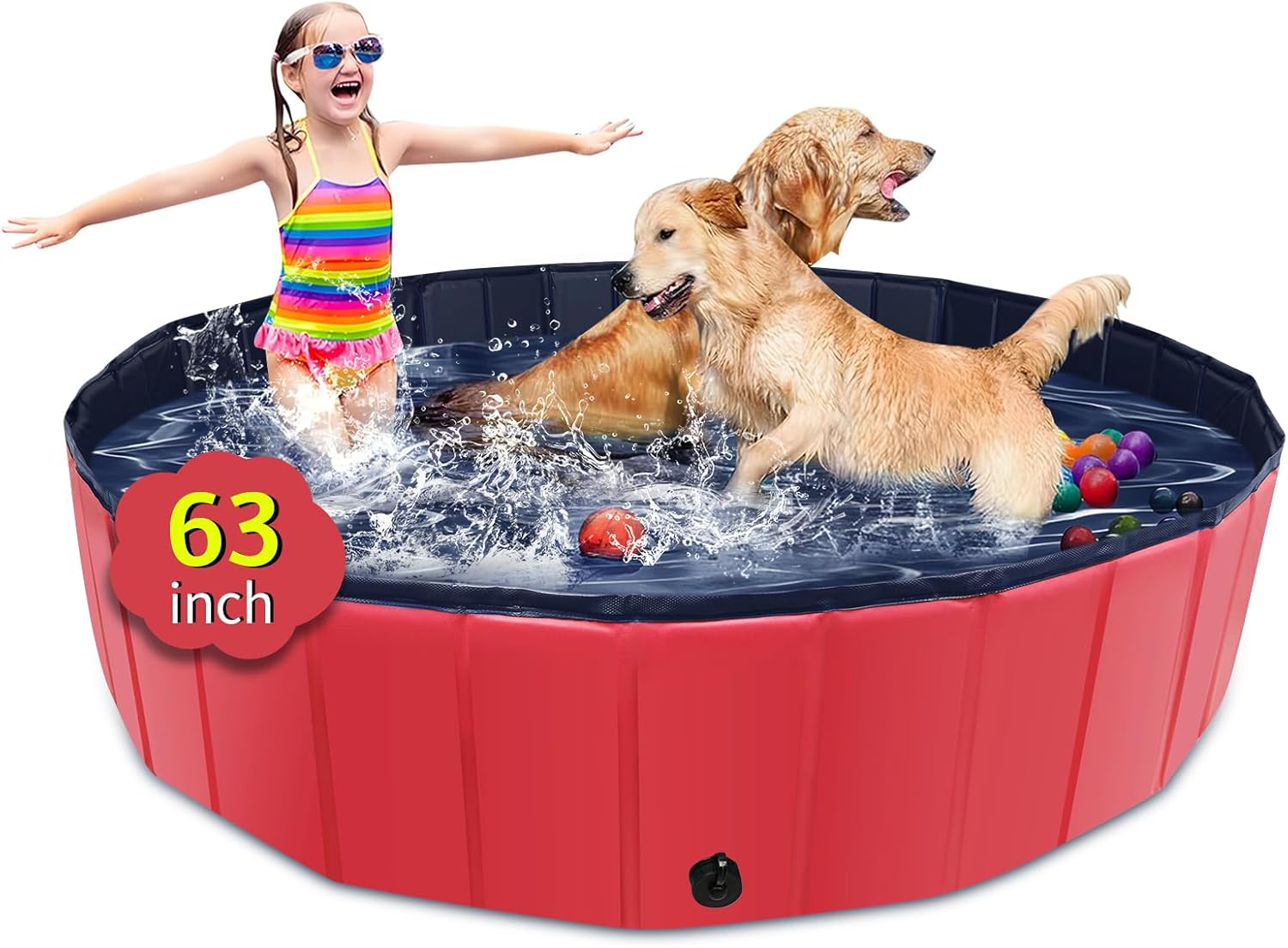 Foldable Dog Pool for Summer Fun - 63in Non-Slip Bath Tub