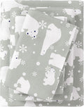 King Size Christmas Flannel Sheet Set Grey Polar Bears - Ultra-Soft