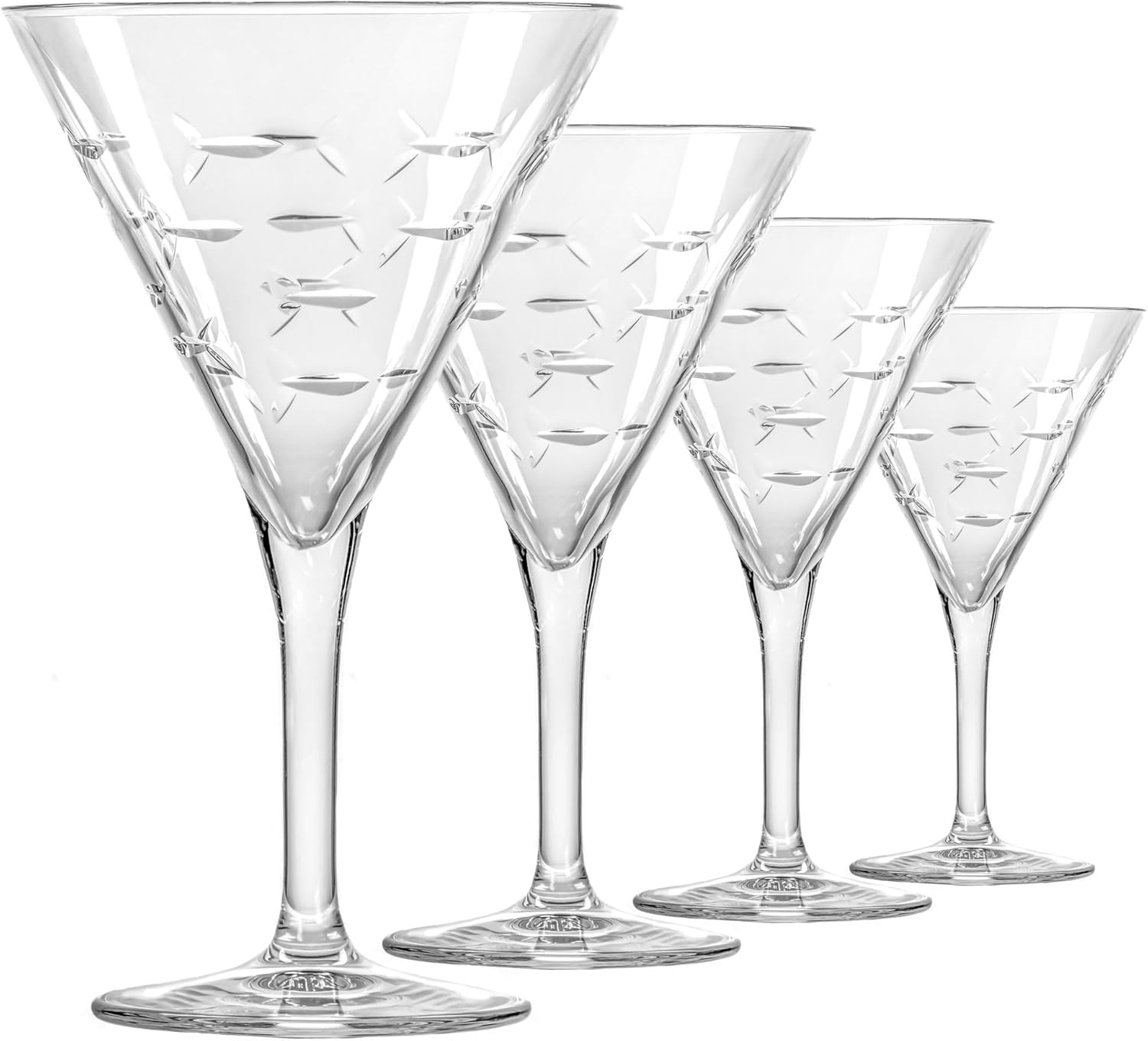 Rolf Glass School of Fish Martini Glass Set of 4 for Cocktails