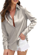 CUNLIN Womens Satin Leopard Button Down Shirt - Silky Long Sleeve 95%