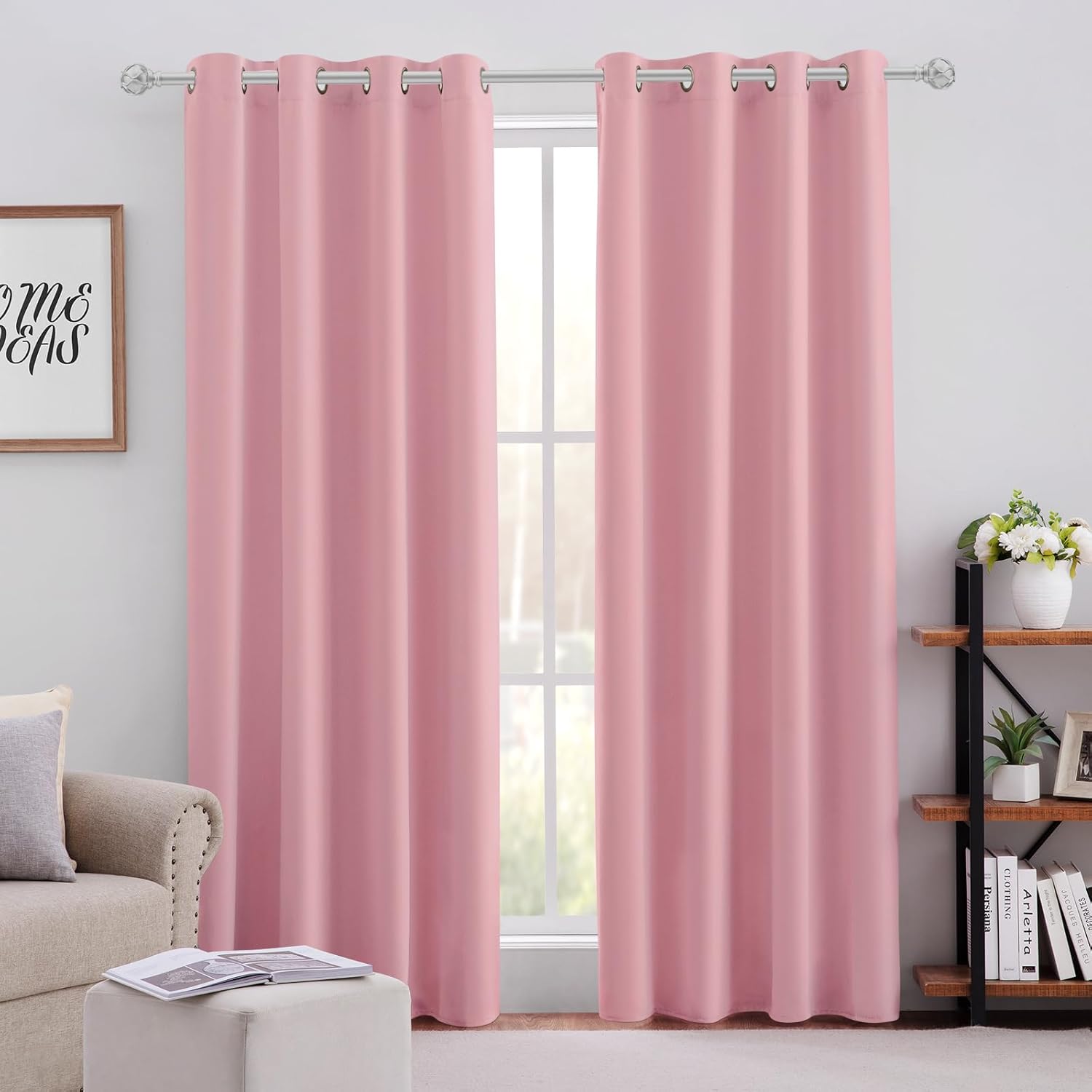 HOMEIDEAS Baby Pink Blackout Curtains for Kids Room 52 X 84