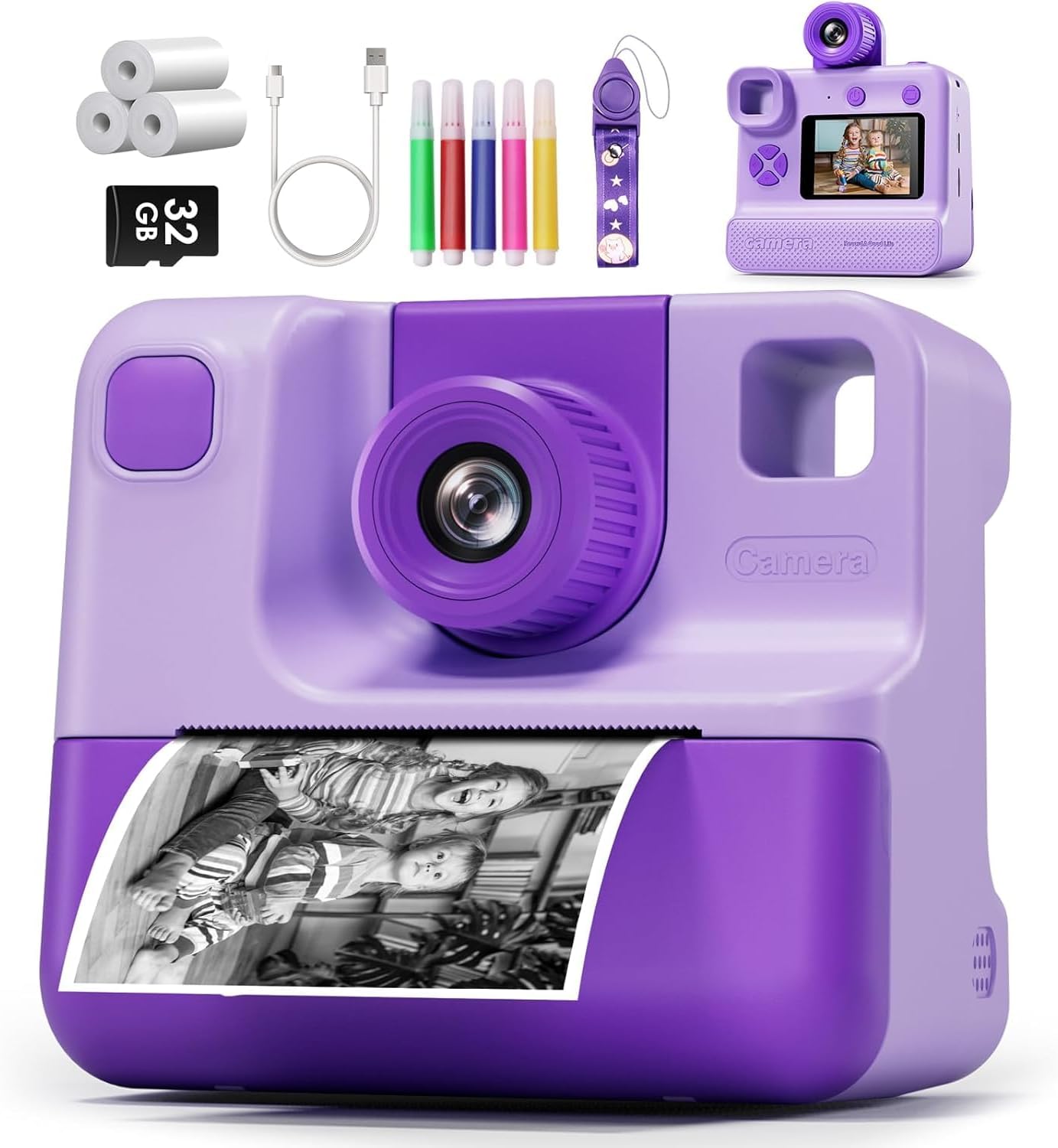 FHD Instant Print Kids Camera Bundle - Selfie Cam with Greenkinder Magic