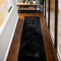 Fluffy Black Faux Rabbit Fur Rug 2x10 ft - Soft Shaggy Runner