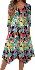 Zeagoo Womens Midi Dresses 3/4 Sleeve Casual Dress with Pockets