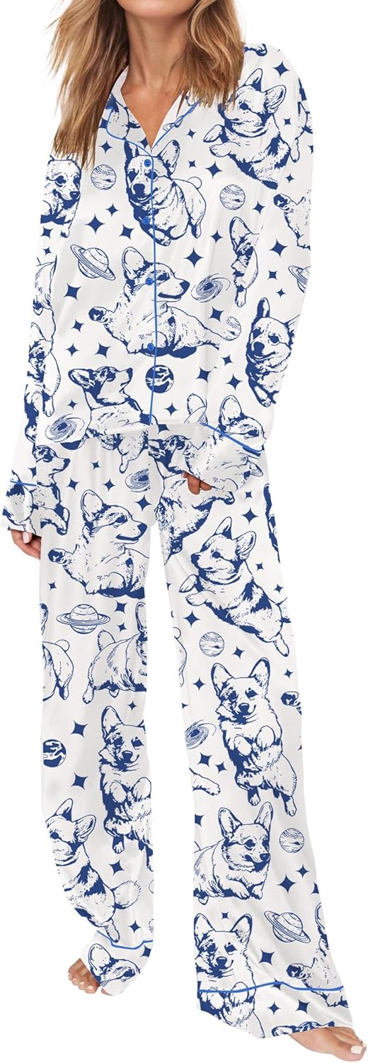 Satin Pajamas Set for Women Long Sleeve Button Down Pjs