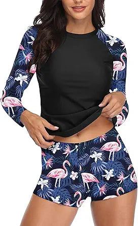 Daci Women Two Piece Rash Guard Long Sleeve Swimsuits UV Protection