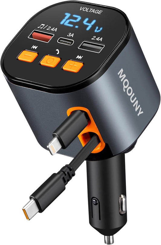 Retractable Car Charger with 5 in 1 Fast Charging Features