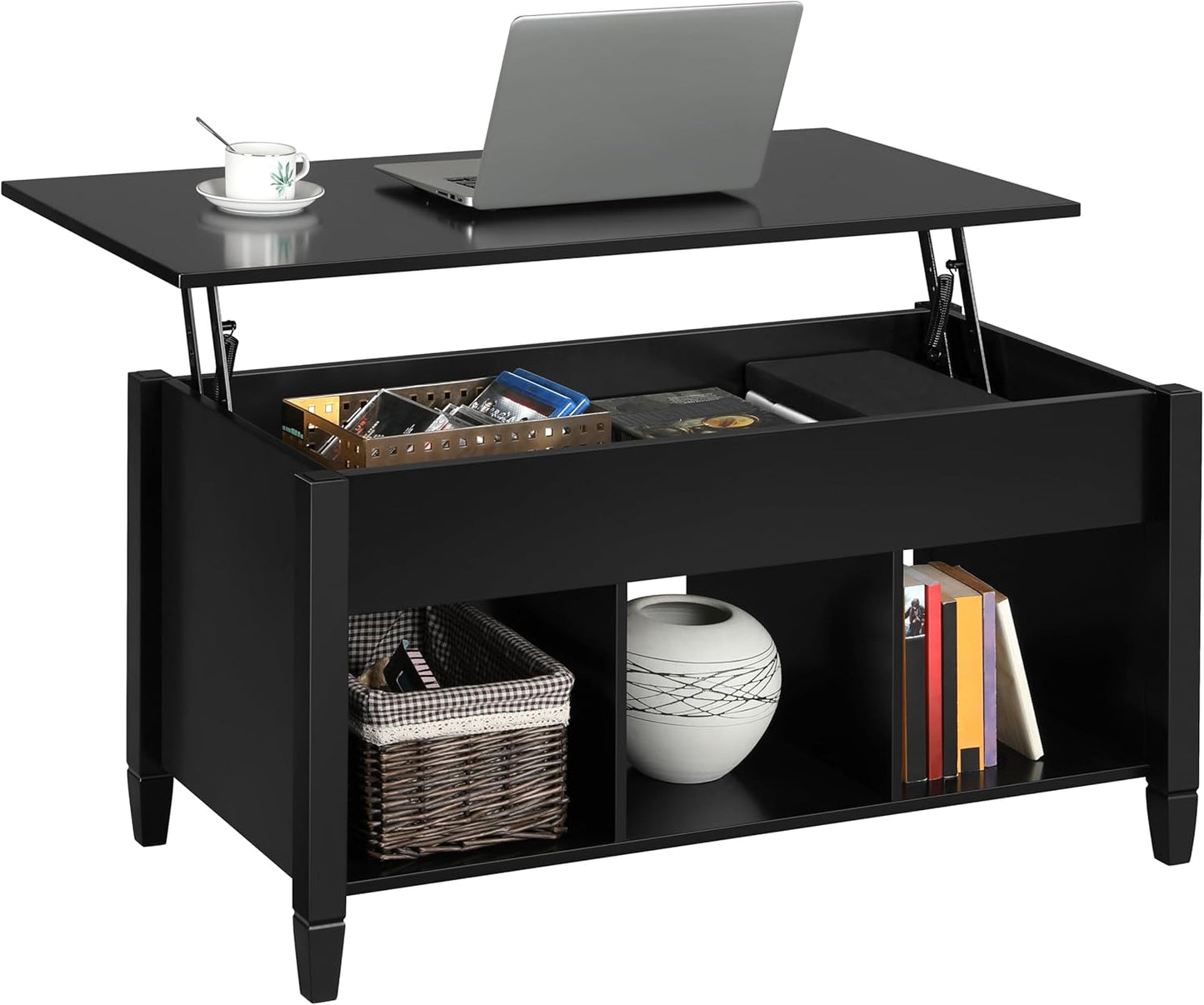 Yaheetech Lift Top Coffee Table - Hidden Storage & 3 Cube Shelves