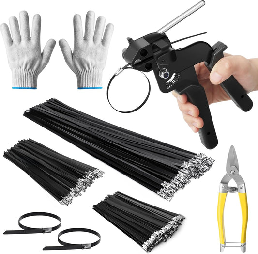Stainless Steel Zip Ties Gun Set with 300PCS Heavy Duty Ties