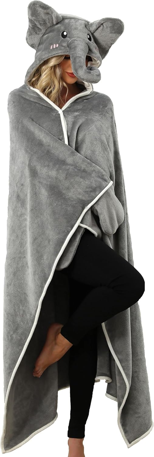 Wearable Hooded Blanket for Adults - Cozy Plush Flannel Hoodie
