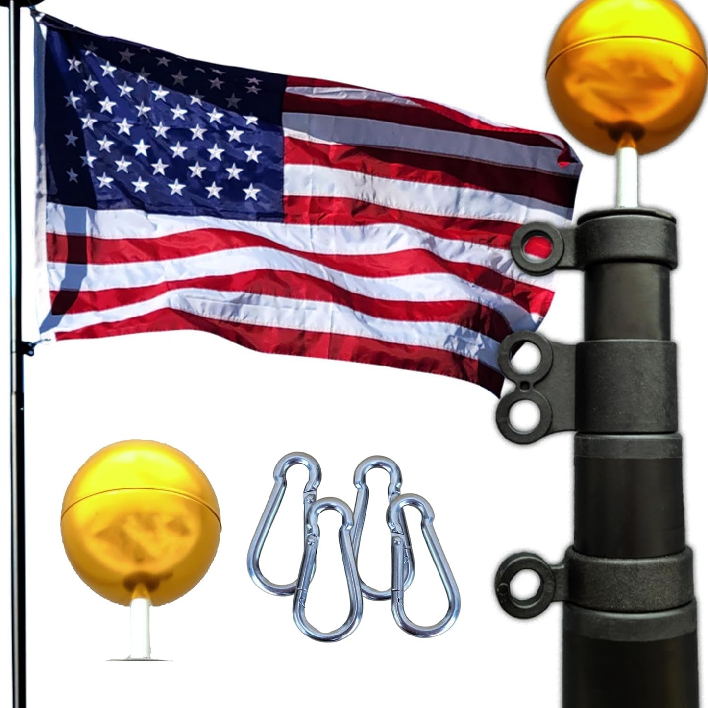 20FT Telescoping Flagpole Kit with Anti Tangle Design for Outdoors