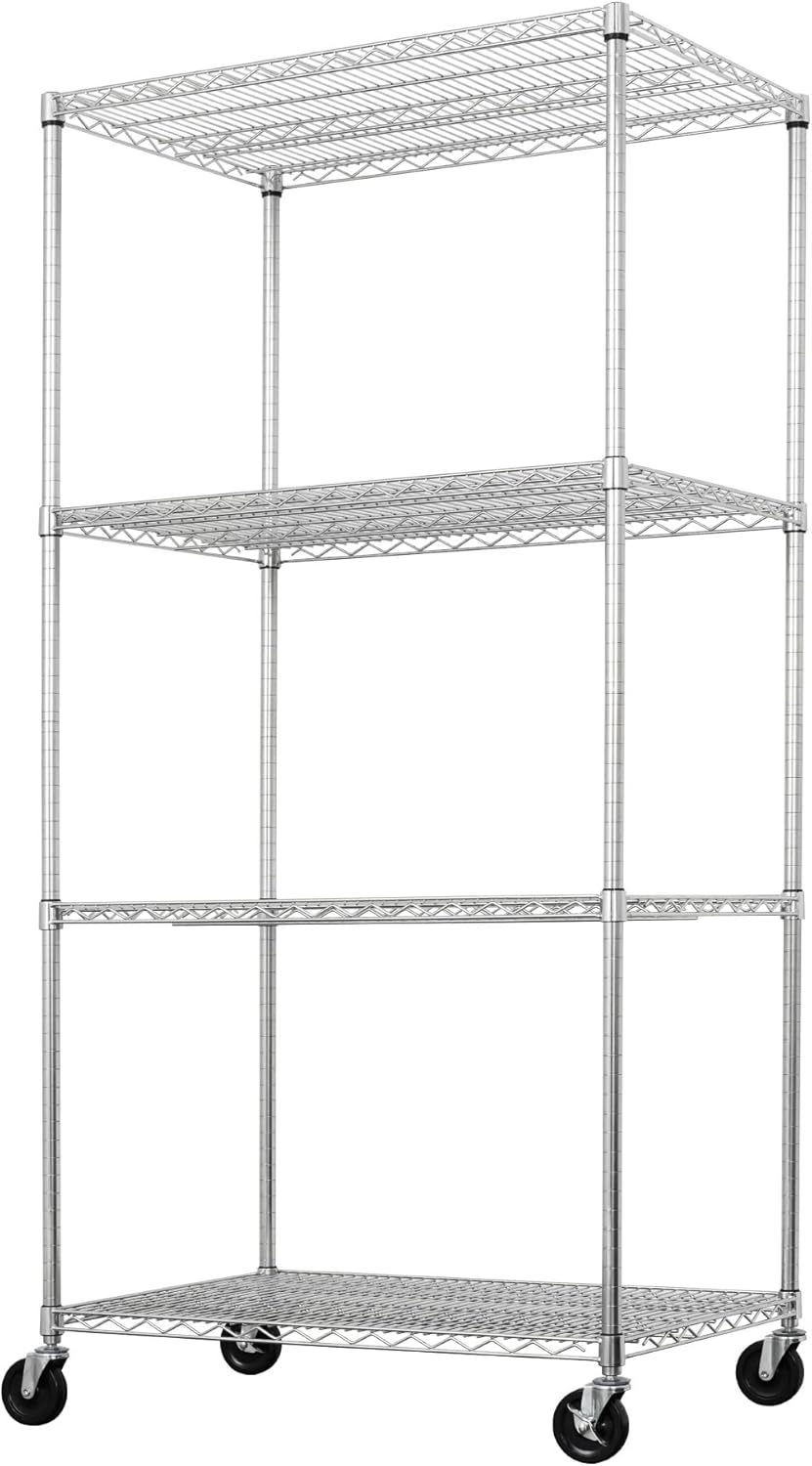 SafeRacks Heavy Duty Steel Wire Shelving Unit with Wheels