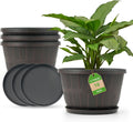 Quarut 16 in Brown Classic Plastic Whiskey Barrel Planters Set of 4