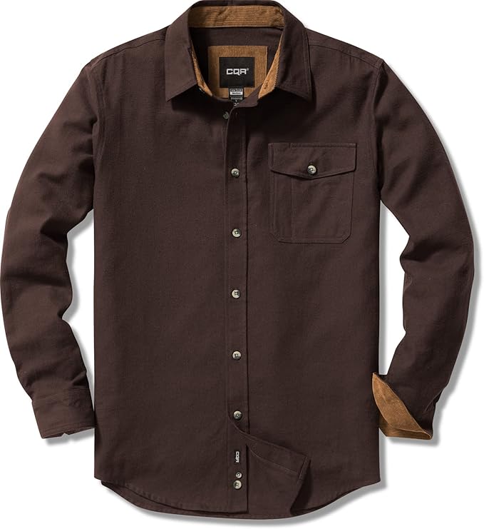 CQR Men's All Cotton Flannel Shirt for Casual Outdoor Wear
