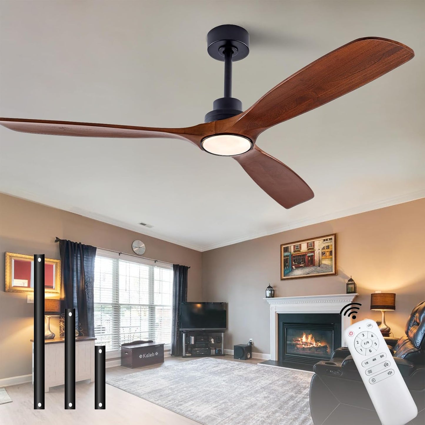 60 Inch Wood Ceiling Fan with Lights and Remote Control Features