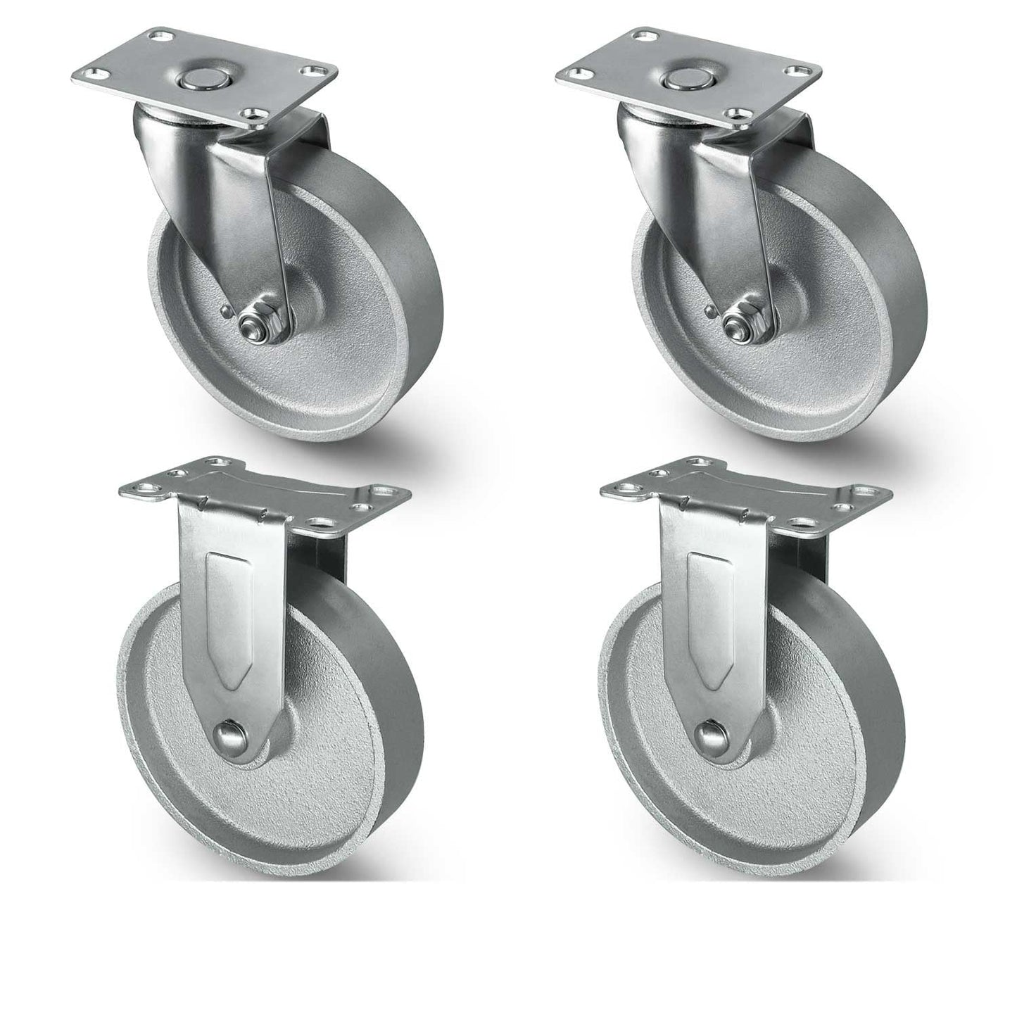 4 Inch Industrial Casters - Heavy Duty Cast Iron Swivel Wheels