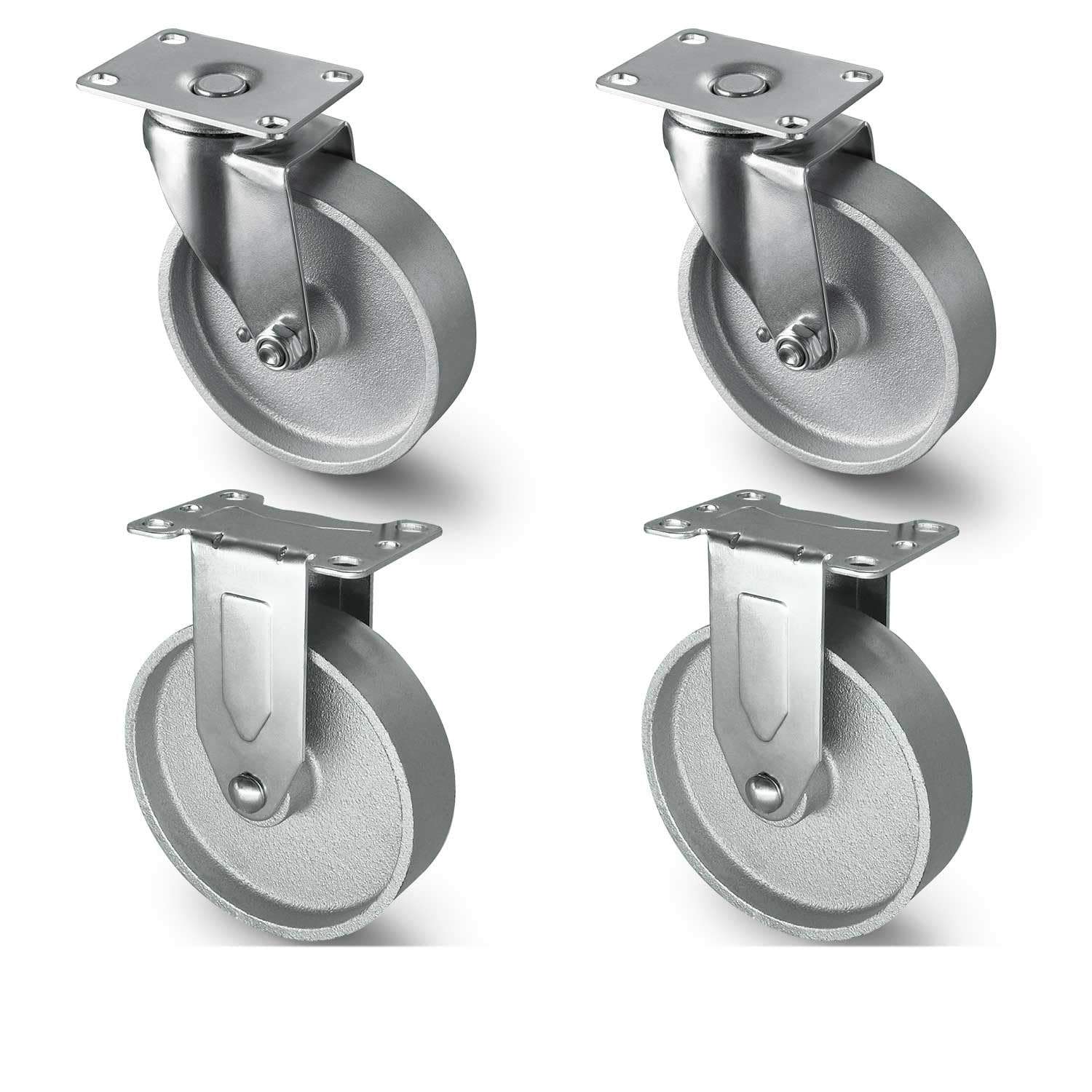 4 Inch Industrial Casters - Heavy Duty Cast Iron Swivel Wheels