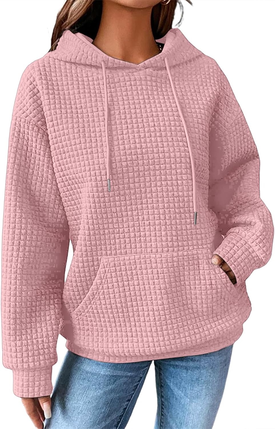 Cozy Waffle Hoodie with Drawstring & Pocket