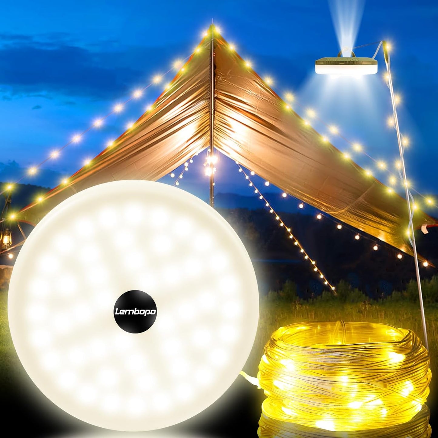 65.6ft Retractable Camping Lights - 3-in-1 Versatility!